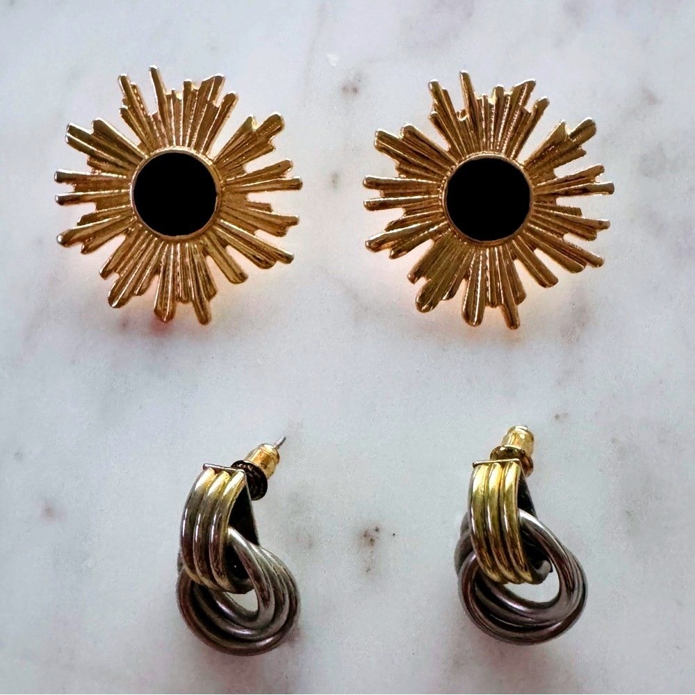 Earring Bundle (Two Pairs) Modern Statement Sunburst Mini Knot